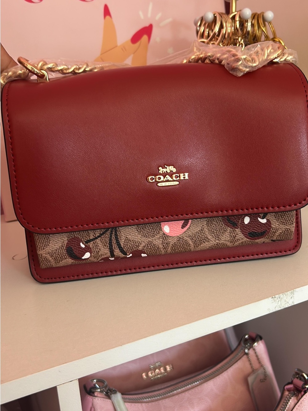 Coach Red Leather and Signature Canvas Crossbody